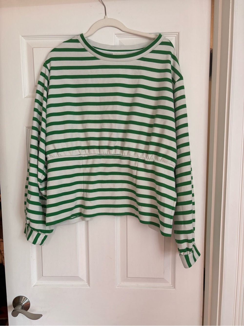Anthropologie Maeve Green & White Striped sweatshirt